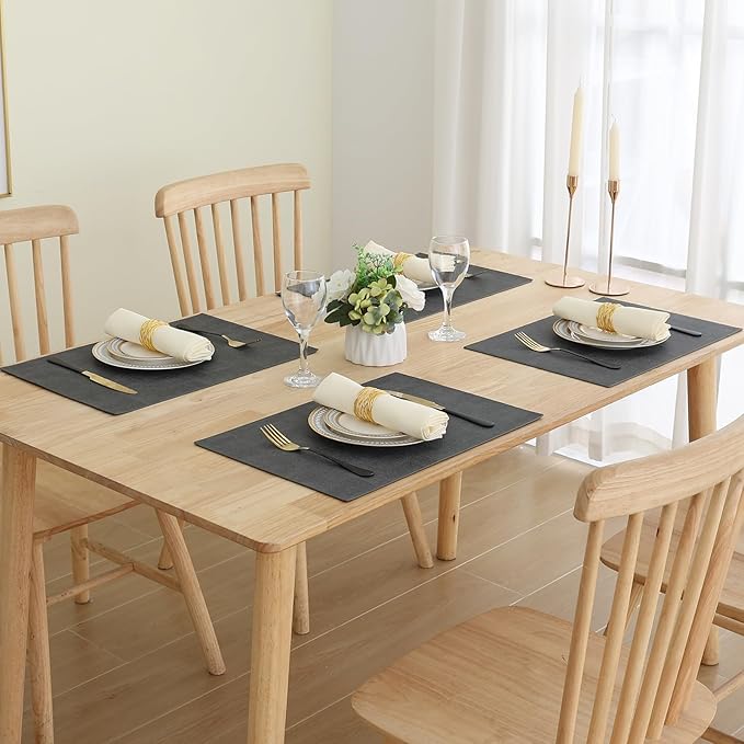 Homaxy Faux Leather Heat Resistant Placemats for Dining Table Set of 4, Waterproof Wipeable Washable PU Table Mats, Easy to Clean Anti-Slip Place Mats, 11.8" x 17", Dark Grey