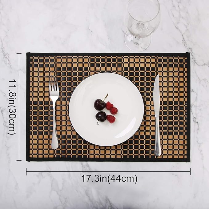 Placemats Set of 4 for Dining Table, Bamboo Place Mats for Kitchen Table Decor, Table Mats Heat Resistant & Non-Slip for Indoor/Outdoor Party, Table Placemats Set of 4 for Dinner Table Black