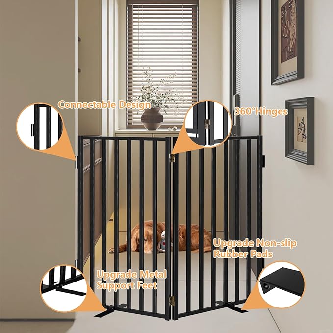 Full Metal Freestanding Dog Gates, 32" Height Pet Gates for Indoor & Outdoor, Extra Wide Foldable Dog Fences for Stairs, Hallways, Doorways, Yard (2 Panels, 40" W × 32" H)