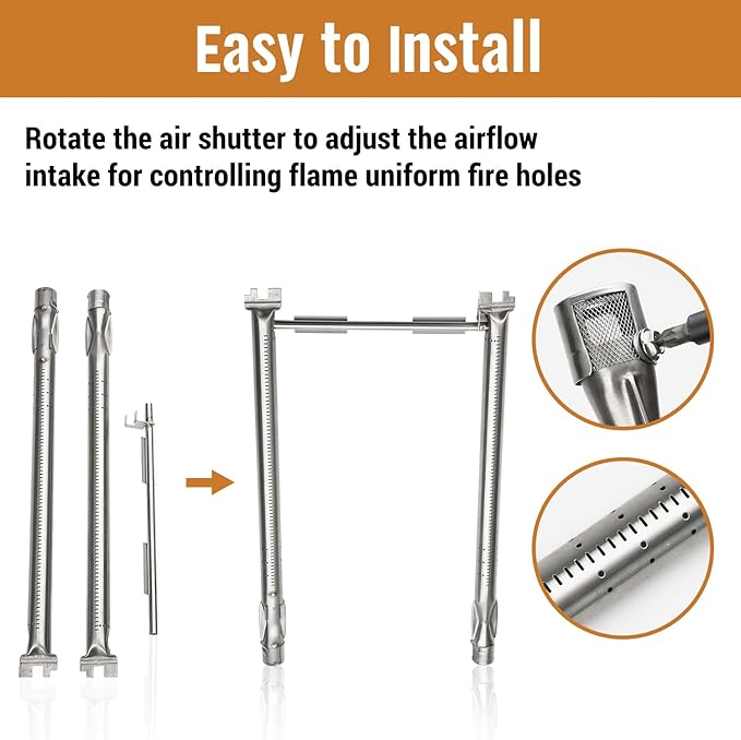 Grill Replacement Parts for Weber GS4 Spirit II 200 Series, Spirit II E-210, S-210 (Front-Mounted Control), Porcelain-enameled 7635 Flavorizer Bars and Stainless Steel 69785 Burner Tubes Set