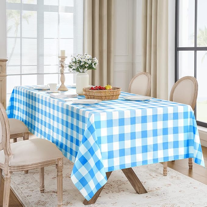 Softalker Gingham Checkered Tablecloth Rectangle - Outdoor Waterproof Buffalo Plaid Table Cloth, Stain Resistant Washable Table Cover for Picnic, Camping, Dining - Blue and White, 54 x 108 Inch