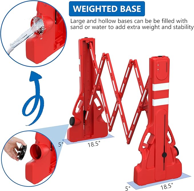 RELIANCER Expandable 7.41ft Safety Barricade,Retractable Security Barrier Water Filled Weighted Base,Adjustable Traffic Barricades,Outdoor Crowd Control Barriers,Driveway Isolation Gate,Garden Fence