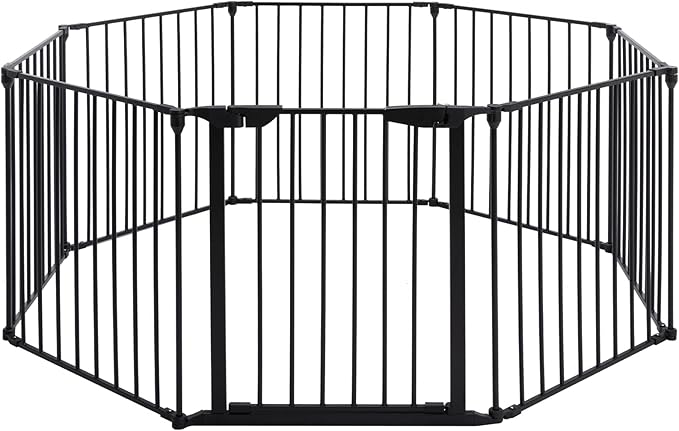 AUXSOUL 196" Extra Wide Baby Gate Metal Safety Playpen - Fireplace Fence for Toddler/Pet/Dog, Max Length 196", 8-Panel (30" H, Black)