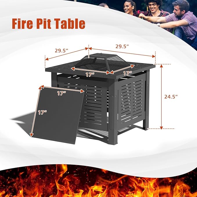 U-MAX Fire Pit Table, 30 Inch Wood Burning BBQ Grill Firepits, Metal Fireplaces with Waterproof Cover, 3 in 1 Fire Pits for Outside Party Barbecue Camping Picnic on Deck Backyard Garden, Black