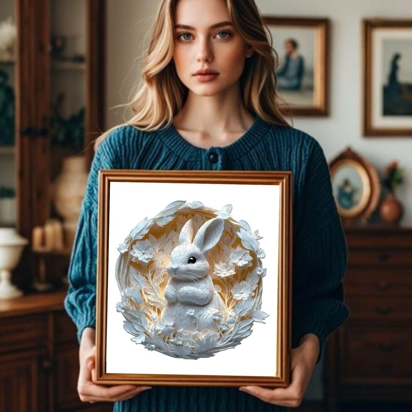 Wooden Puzzles Adults, 3D Paper Rabbit Wooden Puzzles 200 Pieces, Unique Animal Shaped Wood Challenging Jigsaw Puzzles Gifts for Adults, 11.4x11.1in