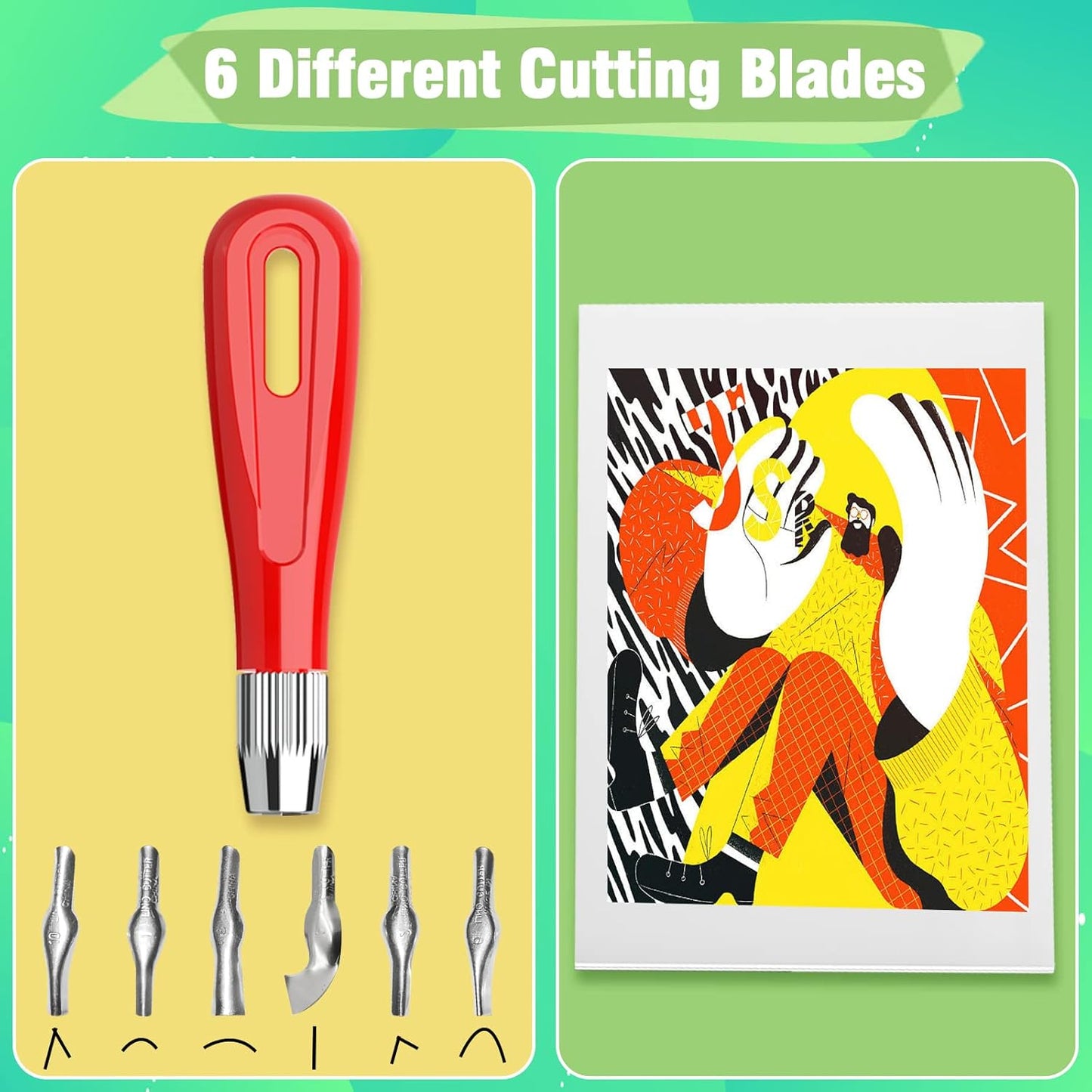 WAYCOM 10-Pack Linoleum Blocks for Printmaking with Cutter Tools, Rubber Stamp Making Kit Rubber Block Stamp Carving Blocks Craft Ink Pad Hobby Knife Pencil for DIY Printmaking,Printing and More