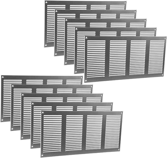 Vent Systems 16" x 8" Inch (Overall Dimensions) Pack of 10 - Galvanized - Air Vent Cover Metal Air Return Grill - Built-in Pest Guard Screen - HVAC Vent Duct Cover for Home Improvement