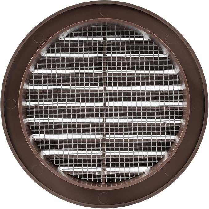 Brown 4" Inch Round Ventilation Grille with Insect mesh. (Duct 4Ø / Grille 5Ø) Ventilation Applications. Indoor and Outdoor Vent Cover. Available 3 Sizes / 4 Colors.