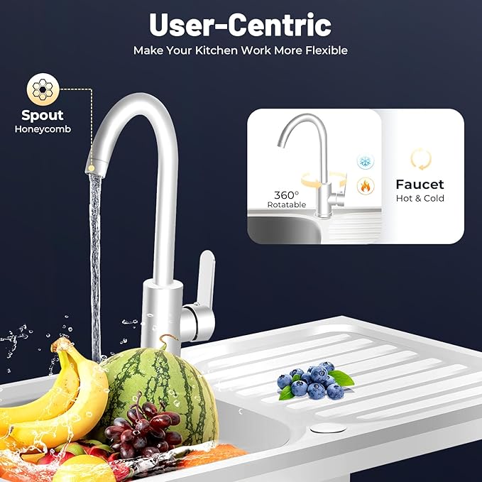 Portable Outdoor Utility Sink, Free Standing Single Bowl Kitchen Sink with Storage Shelf Faucet Operation Countertop, Commercial Stainless Steel Sink Adjustable Support Feet (30X16X30in)