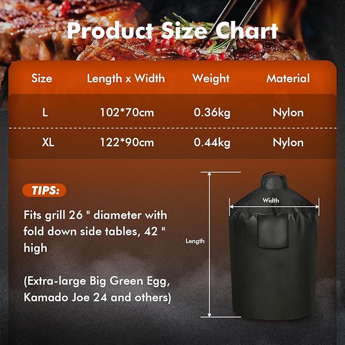 Grill Cover for Large Green Egg, Outdoor Cover with Durable & Water Resistant Fabric Premium Ceramic Grill Cover (Black, X-Large)