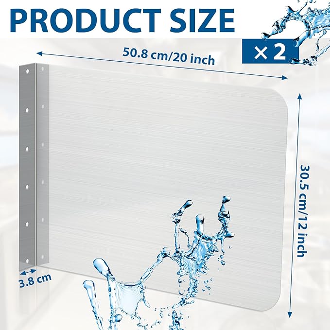 Therwen 2 Pcs Stainless Steel Side Splash Guard for Sink 20 x 12 Inch Wall Mount Guard with Screws Commercial Restaurant Hand Sink and Compartment Prep Sink Kitchen Sink Splash Protector Supply
