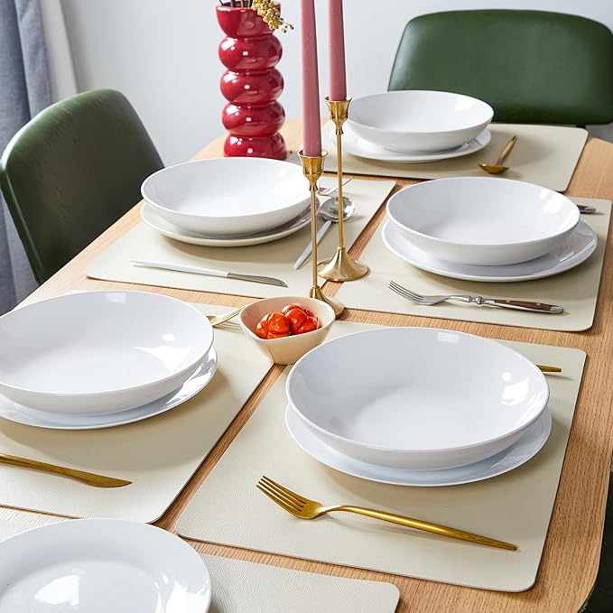 DOLOPL Placemats Set of 6, Wipeable Faux Leather Heat Resistant Mats for for Kitchen Dining Room Table Decorations, Modern Anti Slip Dining Table Place Mats for Indoor & Outdoor Use(Beige)