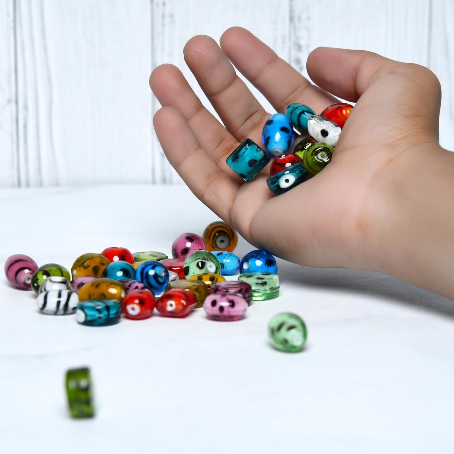 2/3 LB Bag of Assorted Glass Beads for Jewelry Making, Lampwork Murano Bead Mix for Bracelets and Necklaces, Crafting Beads Supplies Kit, Large & Small Beads (Dots + Stripe Mix)