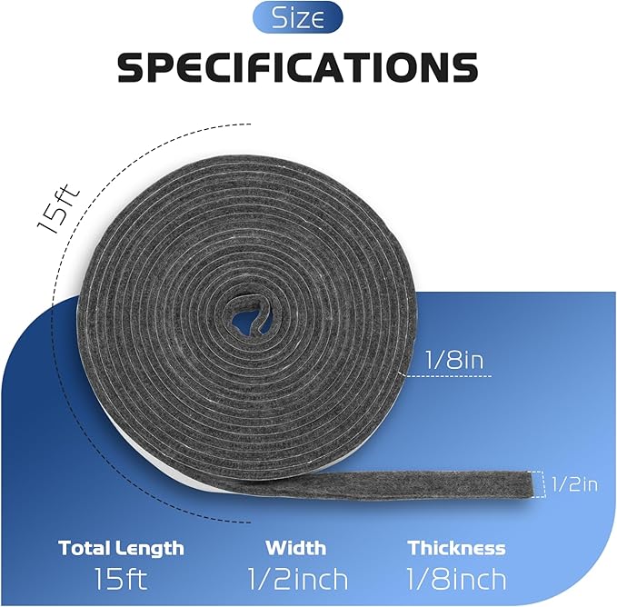15 FT BBQ Smoker Gasket, 1/2" x 1/8" High Temperature Grill Gasket Replace for BBQ Door Lid Seals, Gray Self Stick Smoker Seal Gasket Withstand Hi-temp Up to 400°F