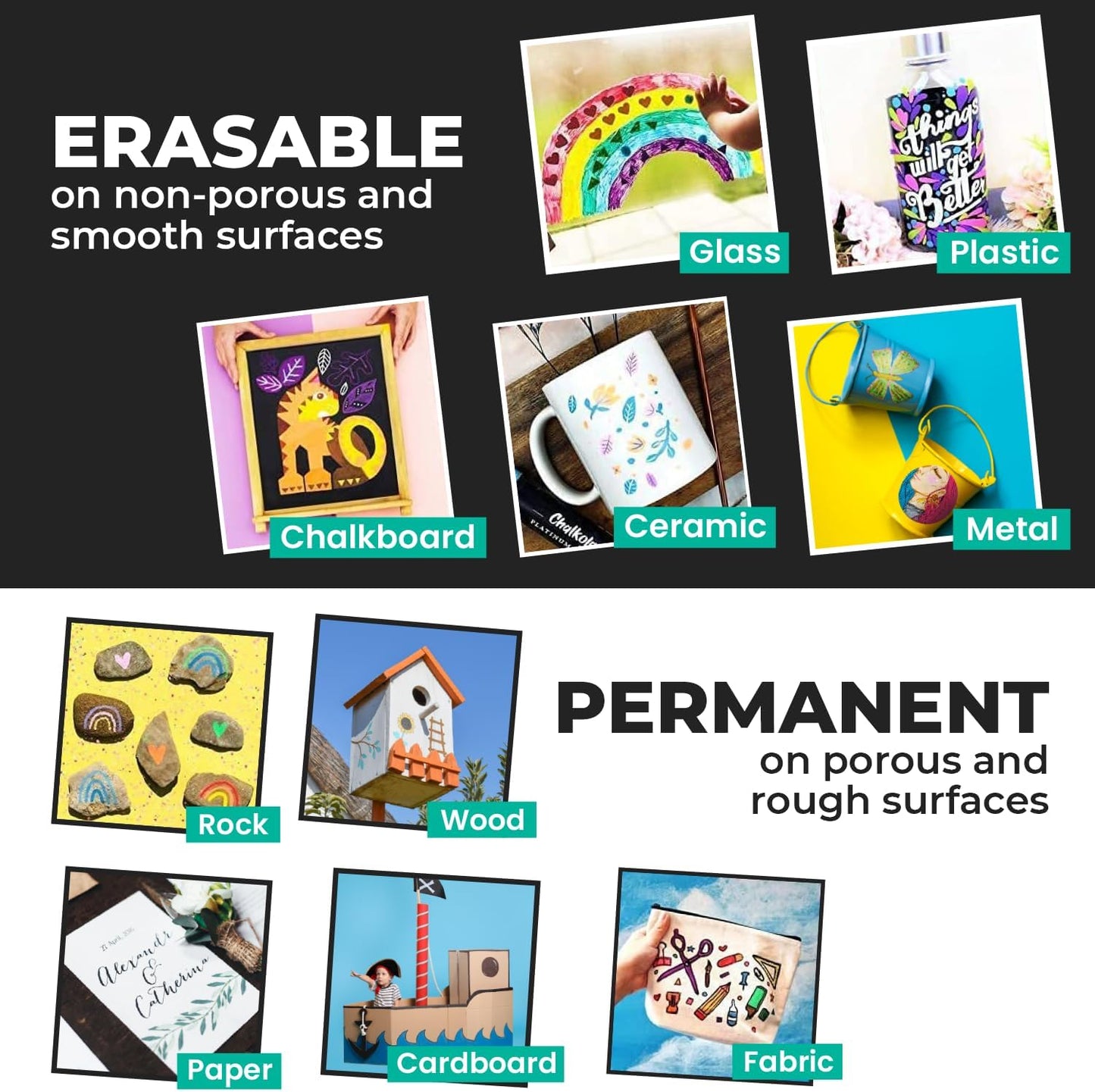 Chalkola Dual Tip Liquid Chalk Markers for Blackboard (10 Metallic Colors, 1mm+5mm Fine, Bold) - Dry Erase Marker Pens for Chalkboards Signs, Car Windows, Glass, Mirrors - Erasable Chalkboard Markers