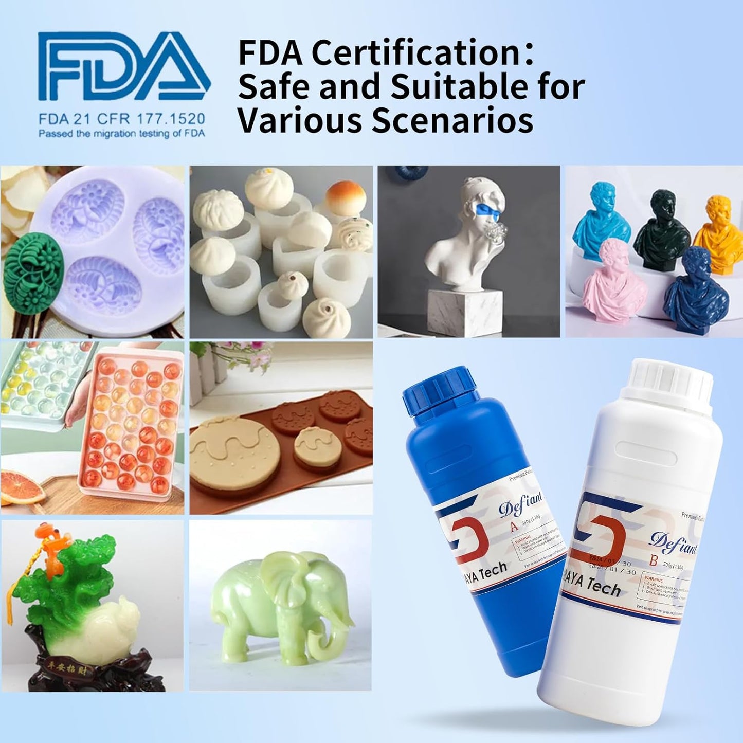 Siraya Tech Defiant 25 Platinum Silicone Mold Making Kit 2kg – Food Safe, 25A Hardness, Large-Capacity, for UV Resin, Easy to Stop Curing Inhibition, No Coating, for Casting Epoxy Resin (70.5 Oz)