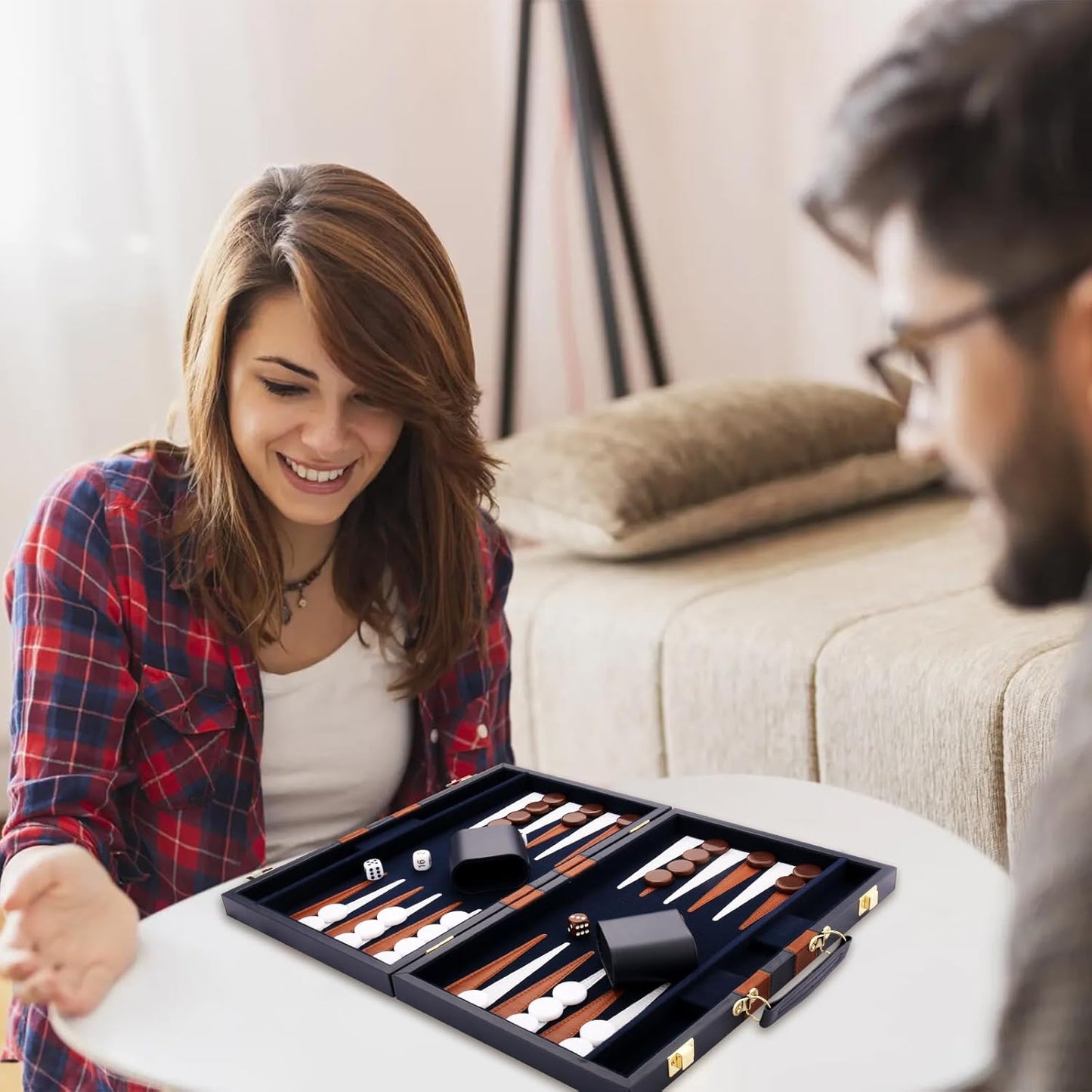 Backgammon Set - Classic Board Game with Premium Leather Case - Portable Travel Strategy Backgammon Game Set for Adults, Kids - Suitable as (11inch, Navy)