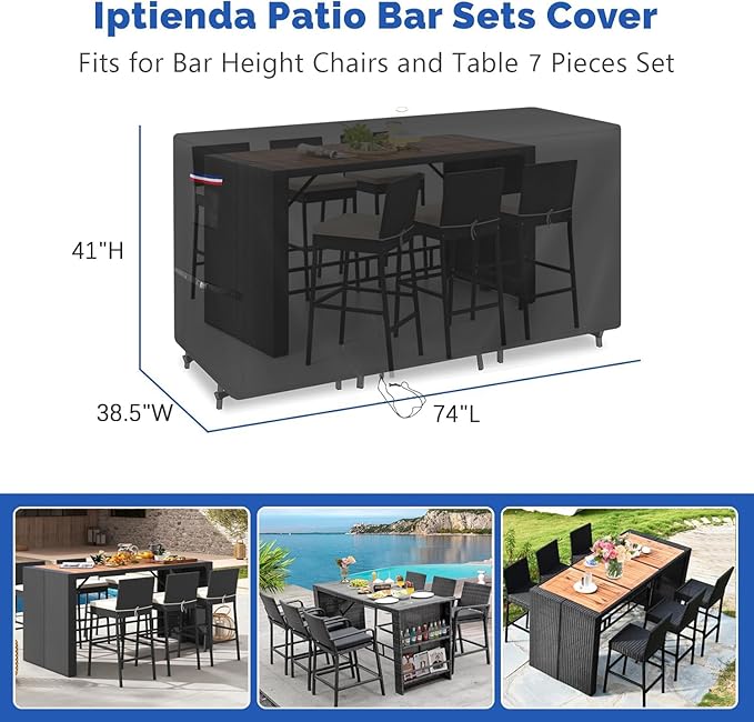 Patio Furniture Covers for High Top Table and Chairs, Waterproof Patio Set Cover for 7 Pieces Patio Furniture Set/Outdoor Balcony Furniture Sets-74 L x 38.5" D x 41" H