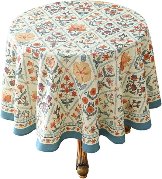 ISAENNE Designer Linen Elegant Small Round Tablecloth,Colorful Floral Bohemian Table Cloth,Wrinkle Resistant Decor Tablecloths for Dining Thanksgiving Kitchen Christmas,Diameter 55"-Floralsea A