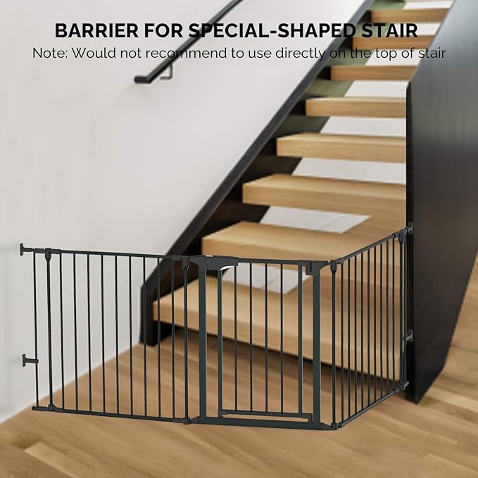 Bonnlo Baby Safety Gate, 82-Inch Configurable Walk-Through Fence for Toddler/Pet/Dog/Cat/Puppy, Adjustable Metal Barrier for Fireplace/Stairs/Doorways