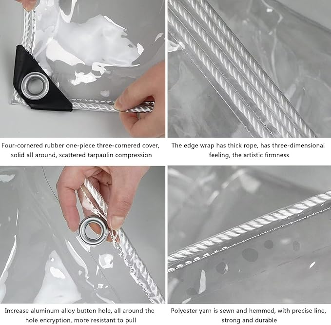 Clear Tarps Heavy Duty PVC, Transparent Tarp Durable Waterproof Dustproof Windproof, Tarpaulin with Grommets & Ropes for Greenhouse, Patio, Garden, Pavilion, Chicken, Porch, Outdoor（10' x 16' ）