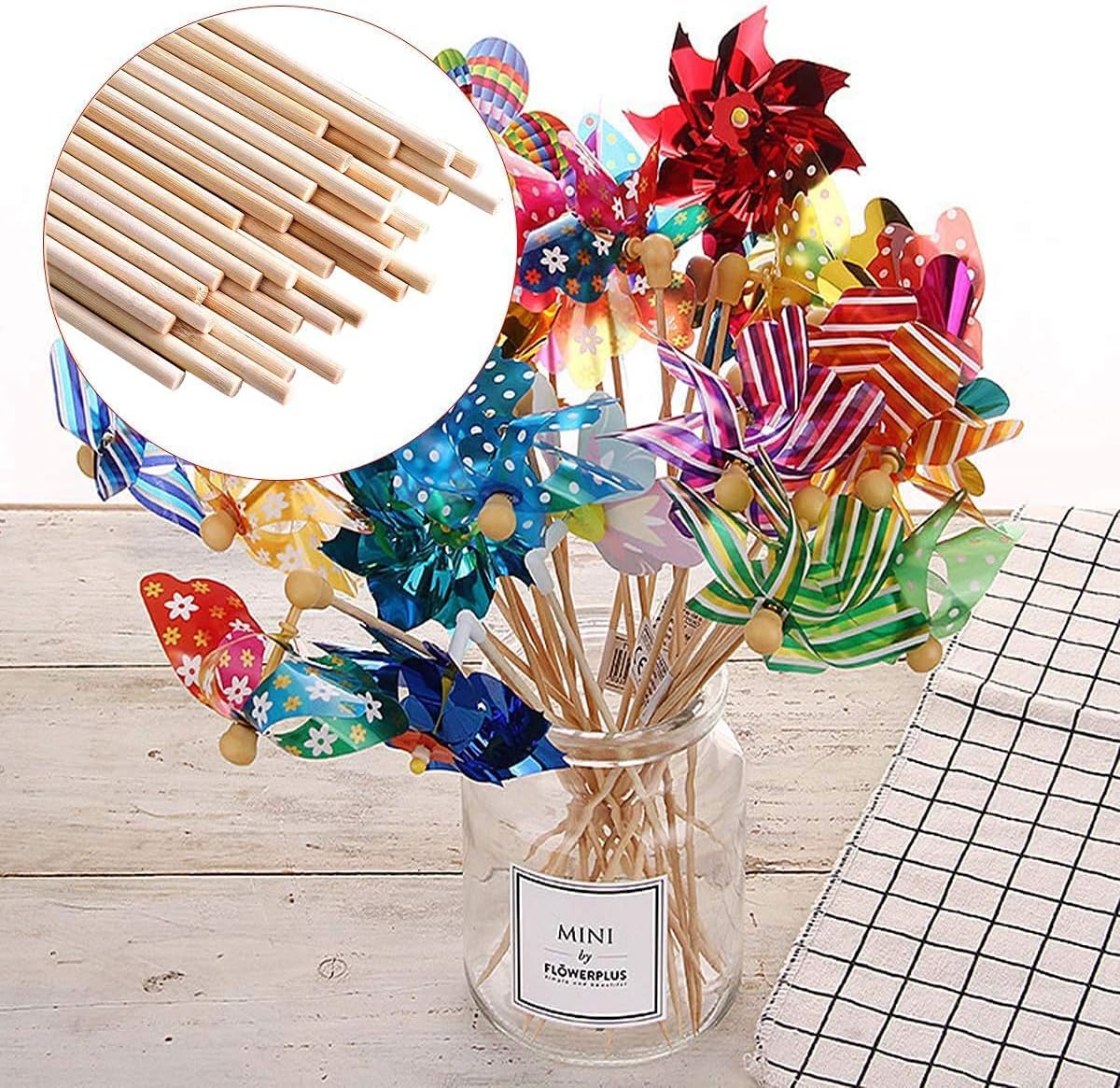 HOPELF 200PCS Wooden Dowel Rods - 1/8 x 6 Inch Bamboo Sticks - for Crafts, Cake Dowels and DIYers