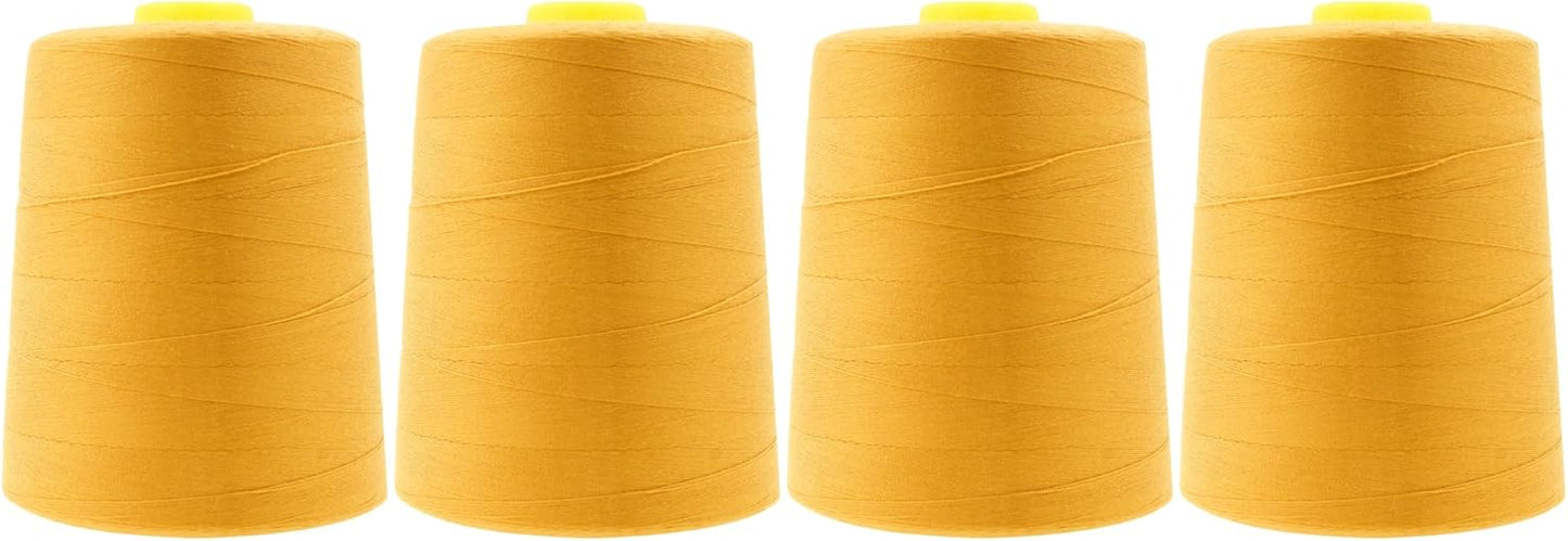 Mandala Crafts 4 Pack of Serger Threads Cones Spools - 20S/2 24000 Yards Polyester Mustard Yellow Threads for Sergers Machine and Overlock Quilting Sewing Machine