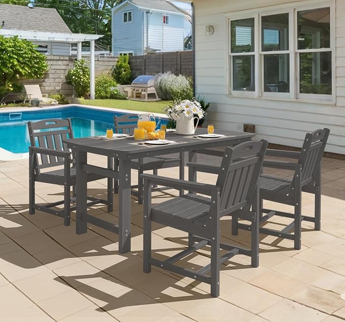 Ciokea HDPE Outdoor Patio Dining Chairs Set of 2, All-Weather Porch Chair with Wide Seat, Durable Outdoor Furniture for Backyard, Garden, Lawn & Poolside, Grey
