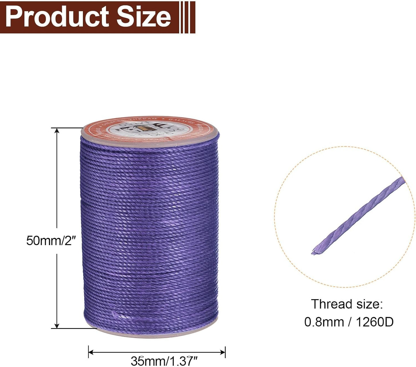 uxcell Round Leather Sewing Waxed Thread, 55m / 60 Yards Polyester Wax String, 0.80mm Wax Stitching Cord for Leather Crafts, Bookbinding, Bracelets Braided, Purple, 2pcs