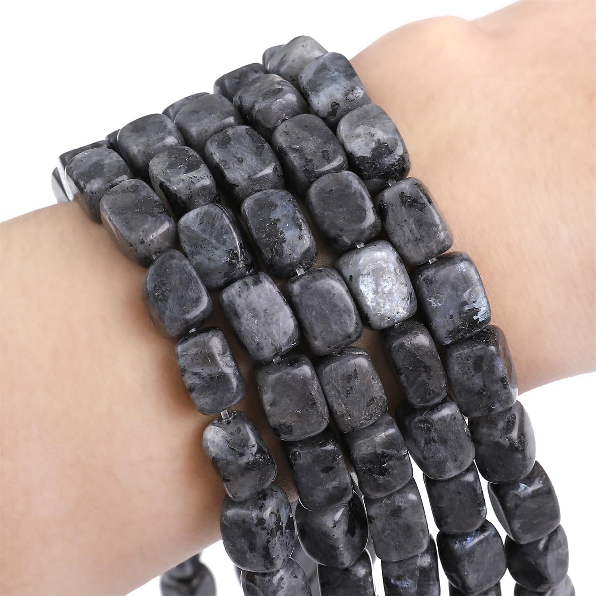 Natural Black Spectrolite Cuboid Stone Loose Semi Gemstone Beads for Jewelry Making 8mmx12mm 38cm/Strand