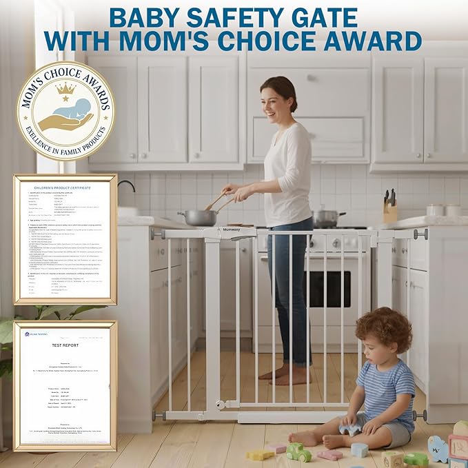 Baby Gate for Stairs, 29.7-40.6" Pressure Mounted Dog Gate, Auto Close Safety Gate for Children & Pets, Easy Install Pet Gate with Walk Thru Door for Doorways & Hallways, No Drilling, Dual-Lock Design