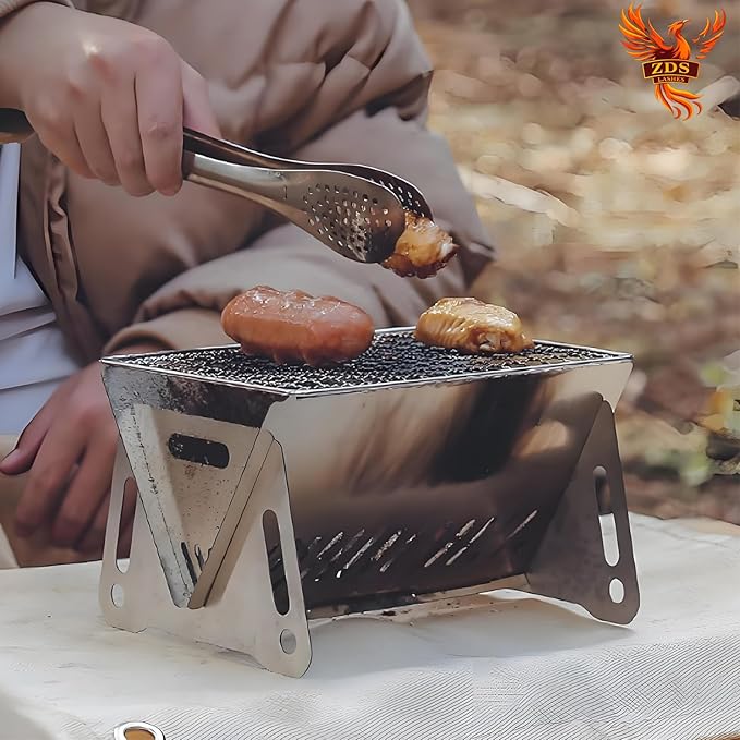 6.3 Inch Portable Fire Pit - Foldable Stainless Steel Camping Fire Bowl & Grill - Compact Bonfire Pit for Backyard, Patio, Garden Parties & Camping Trips