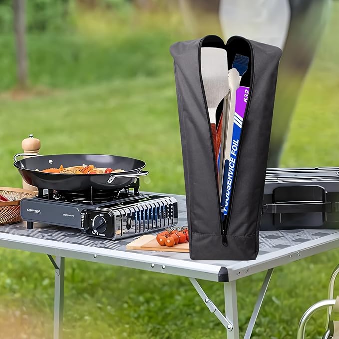 Grill Storage Bag, Grill Utensil Storage,600D Waterproof Oxford Foldable Grill Bag for Camping and Hiking BBQ Tool Storage (Grey)
