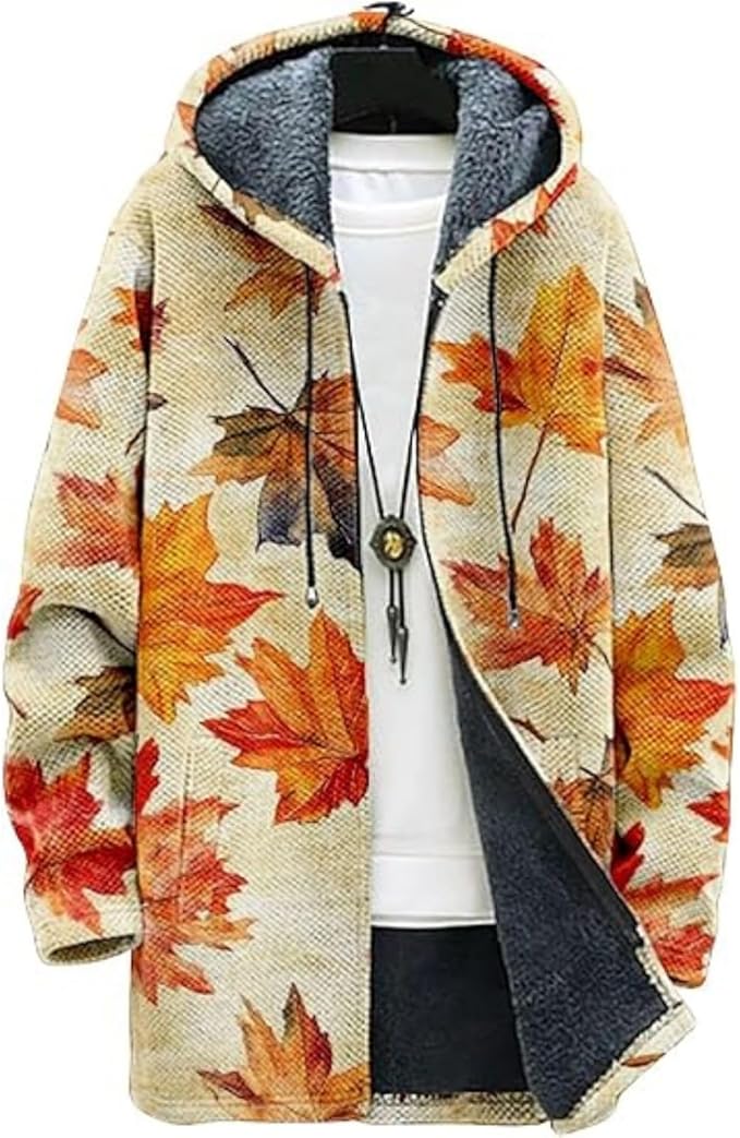 Men's Hooded Sweater Coat Knit Fleece Lined Long Cardigan Jacket with Zip Front Pocket Vintage Casual Zip Up