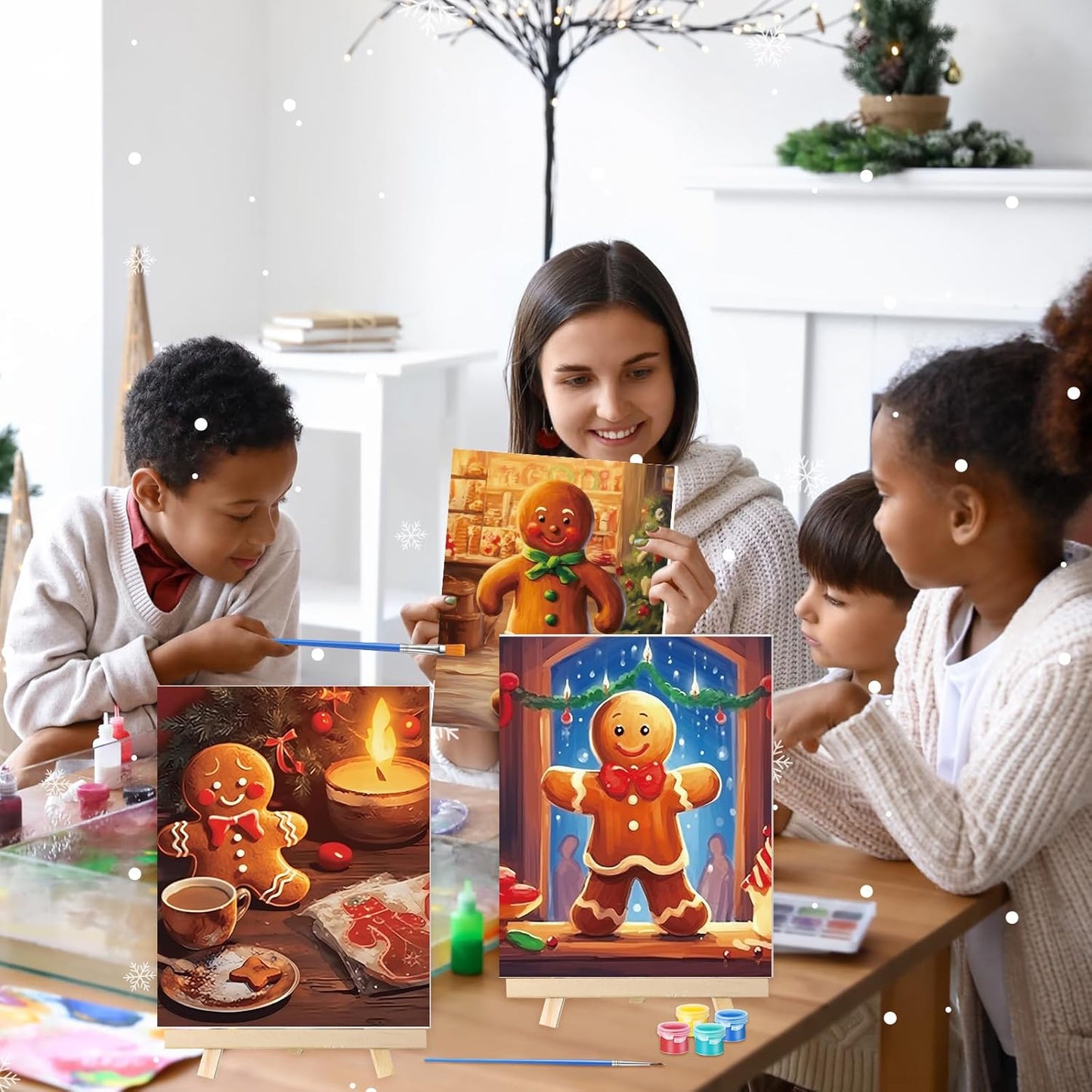 Zhanmai 12 Pack Pre Drawn Canvas for Painting Sip and Paint Kit 8" x 10" Paint Party Set Canvas Painting Pre Printed Canvases for Party Favor DIY Virtual Adult's Date Night(Gingerbread Man)