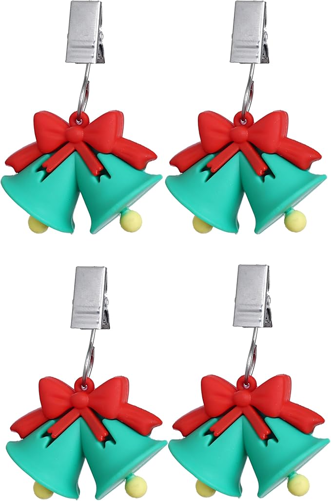 TwoFish Home Set of 4 Xmas Bell Tablecloth Weights Clips Handicraft Xmas Bell Tablecloth Clips Pack of 4
