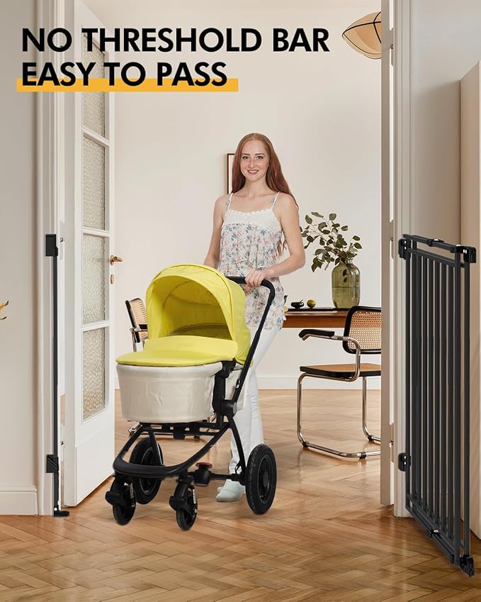 Baby Gate for Stairs Doorways & Kitchen, Extra Wide 32"-54" W x Extra Tall 39" H, No Bottom Bar Dog Gate, One-Handed Auto-Close, Hardware Mount Safety Gate for Dogs & Toddlers, Black