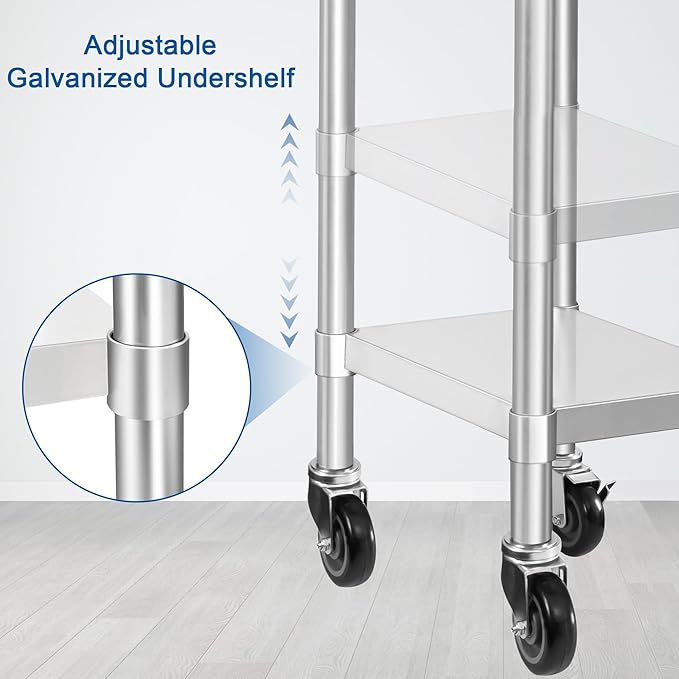 HARDURA Stainless Steel Commercial Table Prep & Work Table with Casters Heavy Duty Metal Table with Wheels NSF 430 18×36 Inches