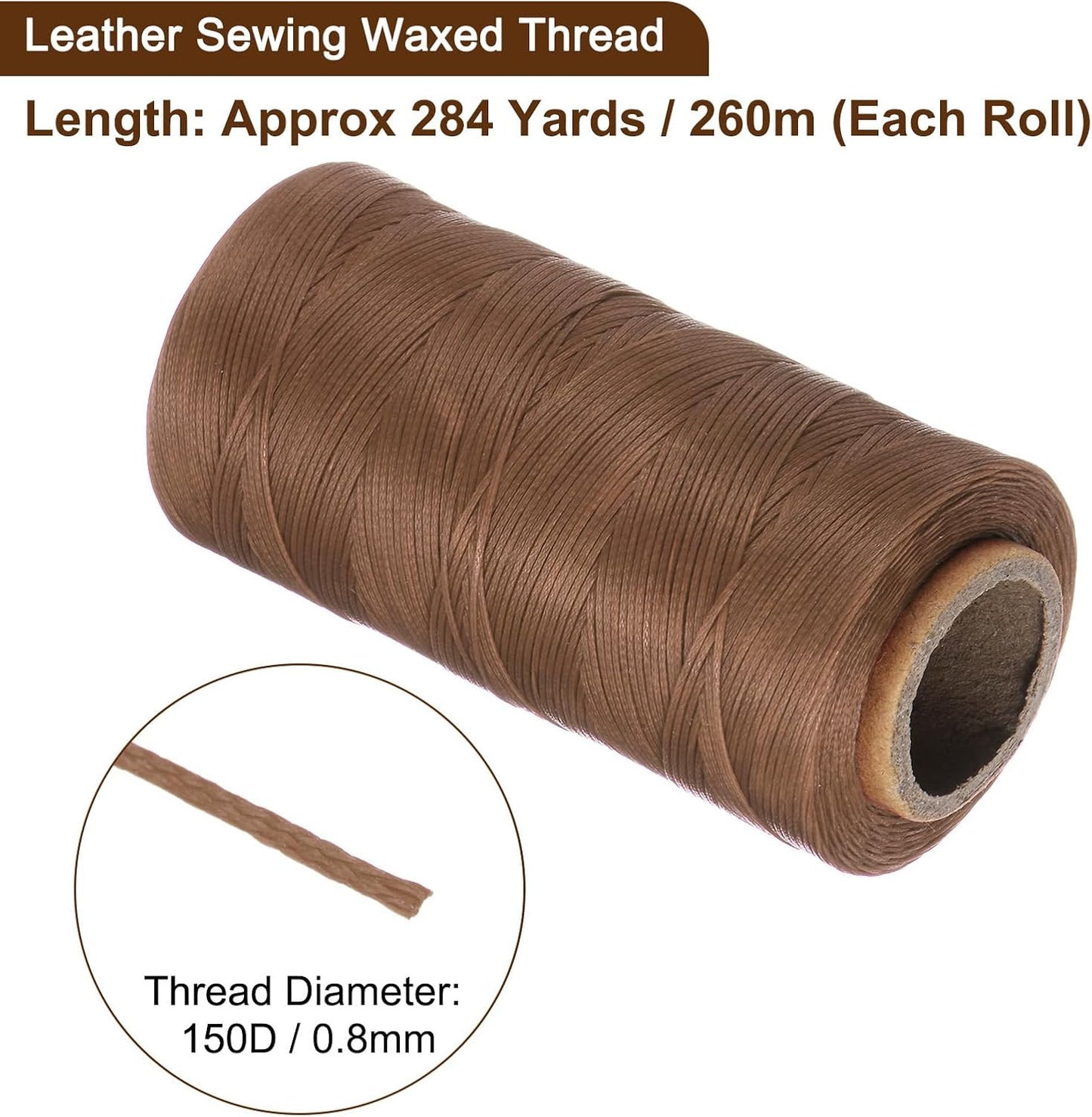 Uxcell 150D 0.8mm Flat Waxed Thread, 284 Yards, Polyester, Light Brown, 1 Roll
