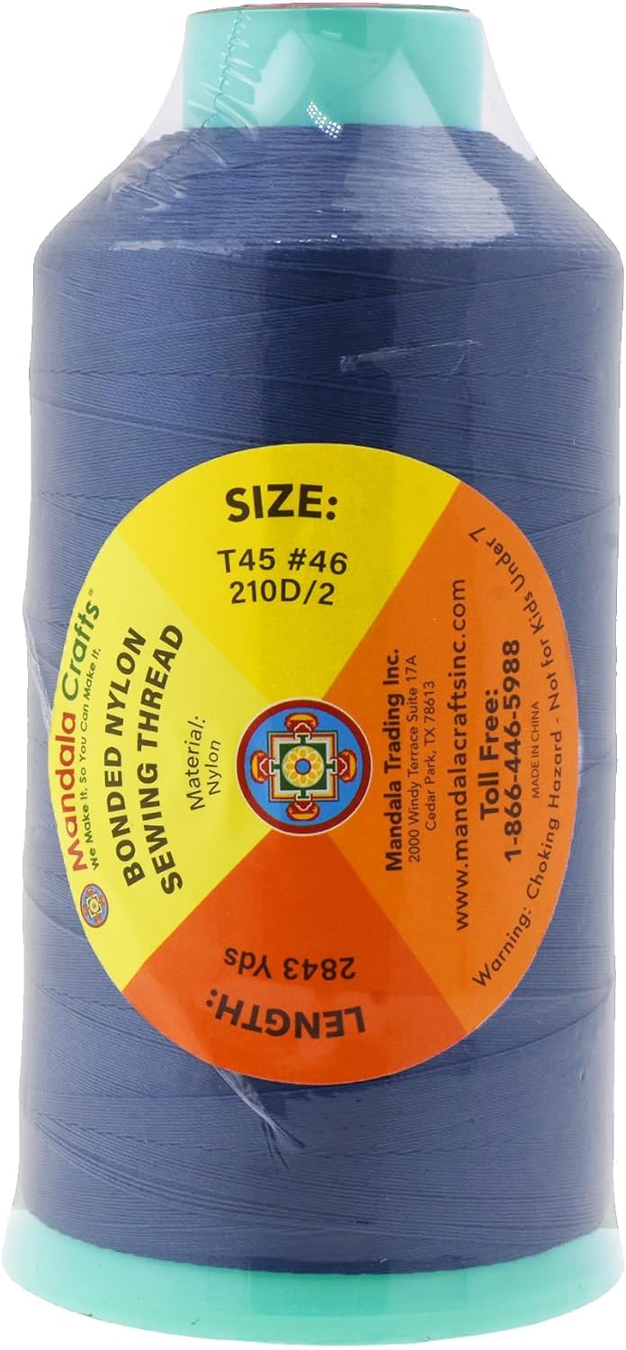 Mandala Crafts Bonded Nylon Thread Denim Heavy Duty Sewing Threads - 2843 YDs Size 46 210D T45 Tex 45 Thread for Leather Jeans Weaving Outdoor Marine Upholstery Threads