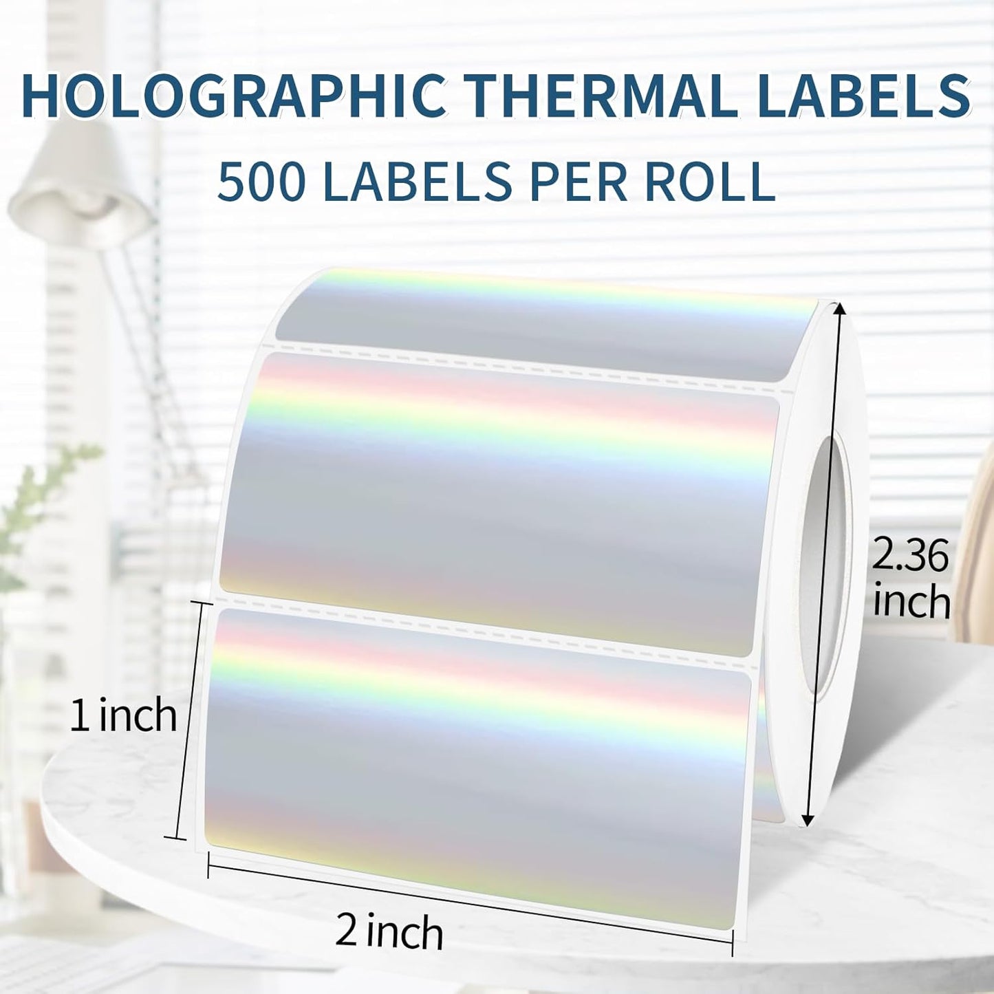 1" x 2" Holographic Thermal Label Stickers,Printable Rainbow Glitter Thermal Printer Sticker Labels for Gift Wrapping, Self-Adhesive Name Price Tag DIY Custom Logo Design (500 pcs)