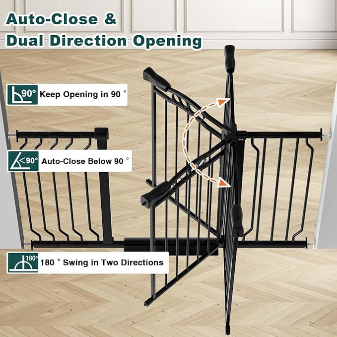 Fairy Baby 53.1"-62.5" Extra Wide Baby Gates for Stairs & Doorways, Pressure Mounted Baby Safety Child Gate No Drill, Long Dog Gate with Door Walk Thru, Metal Auto Close Large Pet Gate Indoor, Black