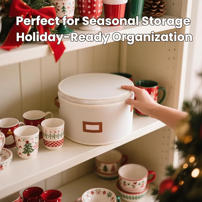 HOMELUX THEORY Dessert Plate Storage Box, 2pc Ivory Hard Shell China Storage Containers 24 Felt Pads, Kitchen Storage Bins With Lids, Heavy Duty Moving Box for Dishes, Dinner Plate, & Dinnerware