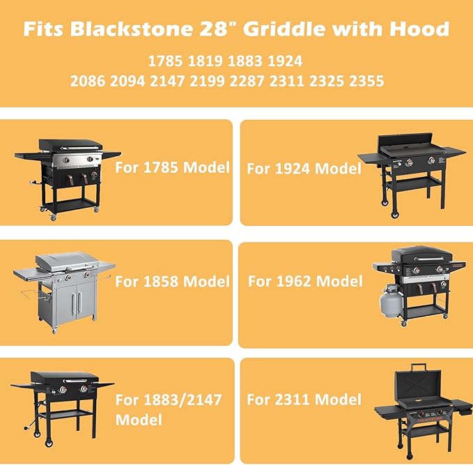 Grill Cover for Blackstone 28" Griddle 5483, for 1819 1883 1924 2086 2094 2147 2199 2287 2311 2325 2355, 600D Heavy-Duty Weather Resistant Grill Cover Blackstone with Hood