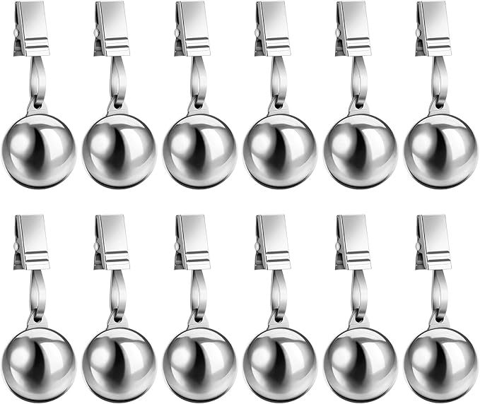 12 Pcs Heavy Duty Tablecloth Weights Stainless Steel Weight Clip Down for Outdoor Curtains Garden Flag Shower Curtain Tablecloth Pergola Patio Picnic Family Dinner Party