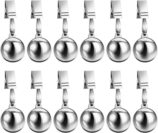 12 Pcs Heavy Duty Tablecloth Weights Stainless Steel Weight Clip Down for Outdoor Curtains Garden Flag Shower Curtain Tablecloth Pergola Patio Picnic Family Dinner Party