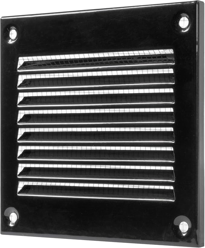 Vent Systems 4'' x 4'' Inch (Overall Dimensions) Pack of 20 - Black - Air Vent Cover Metal Air Return Grill with Built in Guard Screen Mesh - HVAC Vent Duct Cover, Soffit Vent for Indoor & Outdoor