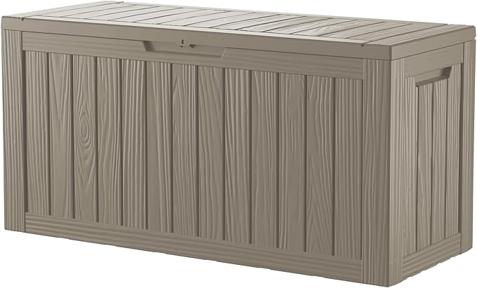 80 Gallon Resin Deck Box, Waterproof Outdoor Storage Box for Patio Furniture, Garden Tools, and Pool Accessories, Lockable UV-Resistant Storage Bin Bench Cabinet for Outside, Grey