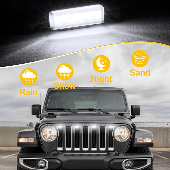 Led Grill Grille Lights fit for 2019 2020 2021 2022 2023 Jeep Wrangler JL JLU Rubicon Sahara Sport Front Grille Grills Light Front Headlights Wrangler JL Jlu 2018-2023 White 4pcs Led (White JL 4P)