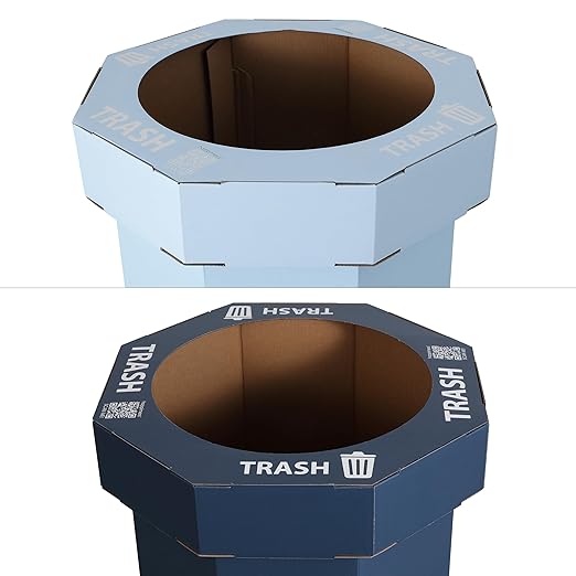 Eyely MPH1302B-2SET Sal 25-Gallon Disposable Corrugated Cardboard Event Trash Can and Recycling Bin for BBQs, Parties & Events & Outdoor Activities, Tide Pool Blue/Denim Blue (Set of 2)